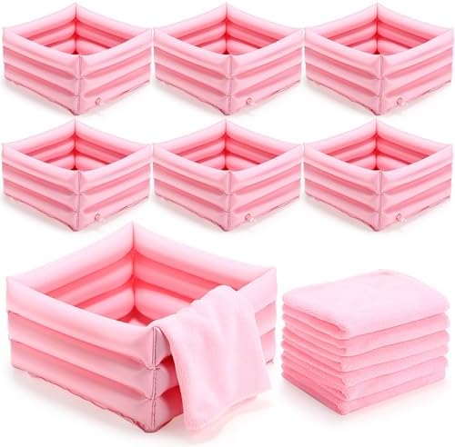 FillTouch 12 Pcs Foot Spa Kit for Girls Kids 12.5''x12.5''x8.3'' Foot Care Bath and 12''x28'' Hand Towels Washbasin Salon Towels Portable for Sleepover Spa Swim Birthday Party Supplies(Light Pink) by FillTouch