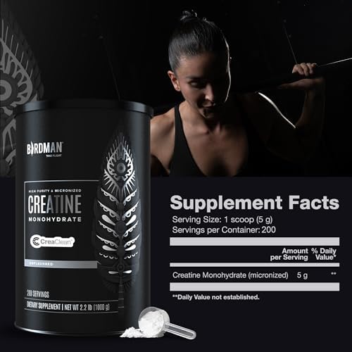 BIRDMAN Micronized Creatine Monohydrate Powder, Muscle Recovery, Caffeine Free, Creatine Pre Workout, Vegan, Post Workout, Gluten Free, Sugar Free | 200 Servings (5 Grams Each) | 2.2lb. - Image 5