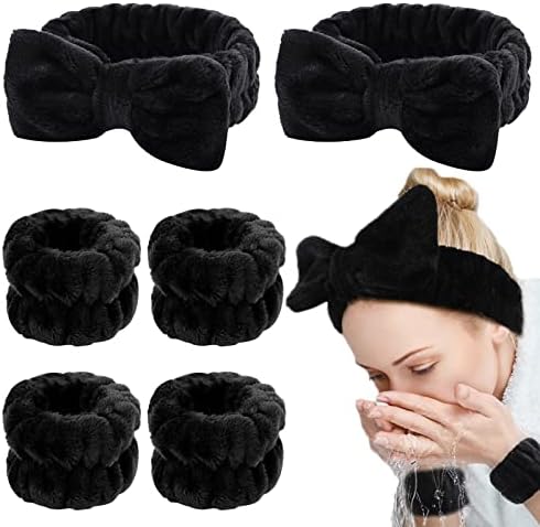 WHAVEL 6PCS Spa Headband and Wristbands Set, Face Wash Headband Wrist Bands for Washing Face Makeup Skincare Hair Band Skin Care Accessories Tools by Whavel