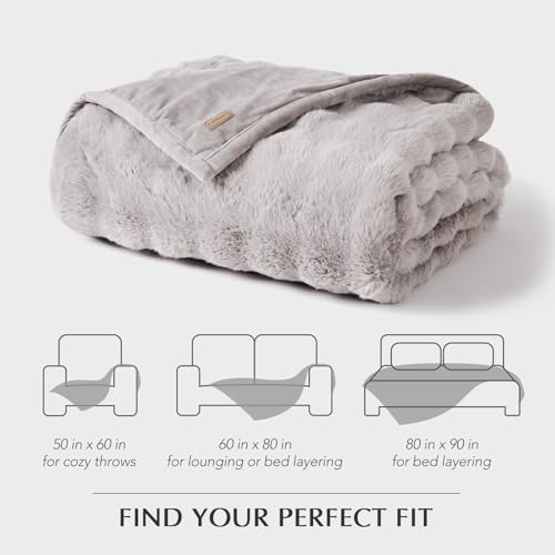 EverGrace Faux Rabbit Fur Bubble Throw Blanket, 50"x60", Taupe - Image 6