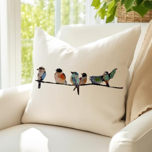 RABUSOA Birds Pillow Covers 16x16 Inch,Lumbar Decorative Throw Pillows,Spring Summer Hand-Painted Outdoor Pillowcases Cushion Covers for Couch - Image 2