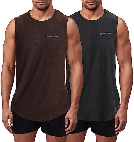 Different Touch Men’s 2 Pack Active Gym Workout Sleeveless Shirts Quick Dry Crew Neck Muscle Tank Top by DifferentTouch