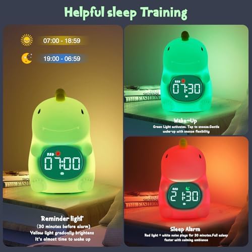 Kids Alarm Clock, Ok to Wake Clock for Kids, Toddlers Night Light Clock for Bedroom, Dinosaur Alarm Clock with Sleep Training and Sound Machine, Birthday Gift for Boys Girls Children - Image 4