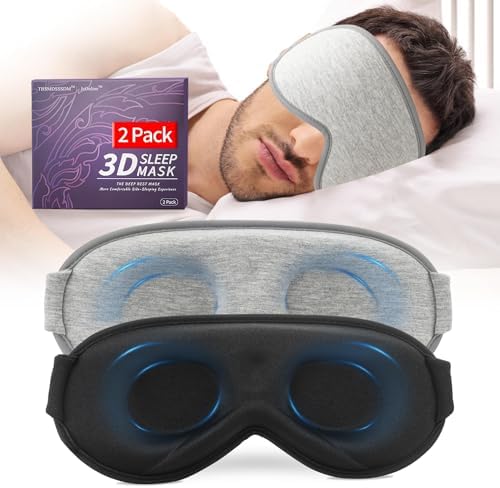 3D Sleep Mask for Men&Women, 2 Pack Contour Eye Masks for Sleep, Side Sleeping Mask for Men&Women, Blackout Eye Mask for Sleeping Eye Mask, Airplane Travel Essentials for Men, Meditation Black & Gray by Unknown