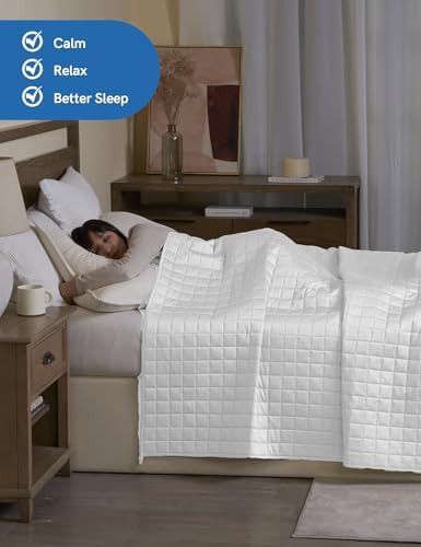 YnM King Size Cooling Weighted Blanket for Adults (88x104 Inches, 30Pounds, White), Perfect for Hot Sleepers with Cooling Rayon/Glass Beads, Heavy Bed Blanket for Couple on Queen or King Bed - Image 3
