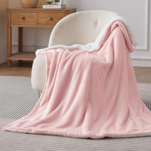 Bedsure GentleSoft Sherpa Fleece Throw Blanket for Couch, Non-Heated, Thick and Warm Throw Gifts for Women and Girls, Soft Fuzzy Plush Kids Blanket for Spring, Room Home Decor, Pink, 50x60 Inches - Image 3