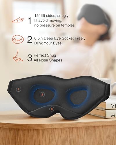 MABAO 2 Pack Sleep Mask for Side Sleeper, Eye Mask for Sleeping, Black - Image 3