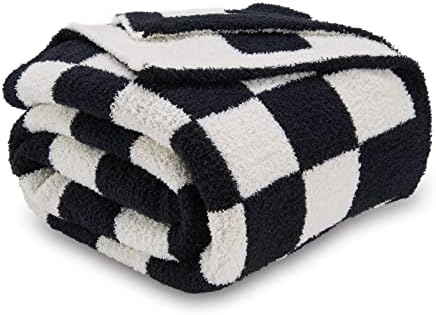 CozeCube Black White Reversible Checkered Knit Throw Blanket 60"x80" by CozeCube
