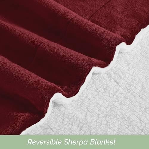 Elegant Comfort Ultra Soft Reversible Flannel Sherpa Blanket - Cozy Silky Fleece Throw for Couch, Bed - Plush Fuzzy Warm Winter Blanket for Gift, Twin, Burgundy - Image 5