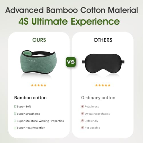 Sleep Headphones with Bluetooth 5.4 Sleep Mask, Bamboo Cotton Music Wireless Bluetooth Eye Mask for Sleeping, Earphones HD Speaker Microphone for Travel, Gifts for Men Women, Green - Image 3