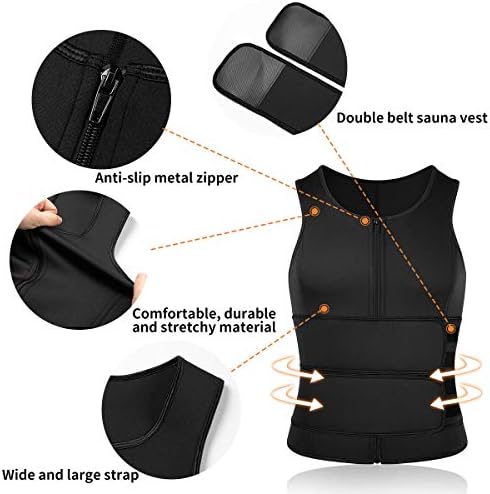 SHAPERIN Men Neoprene Sauna Zipper Waist Trainer Vest Tank Top Trimmer Body Shaper - Image 4