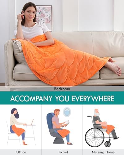 Kaisa Weighted Lap Blanket for Adults, 7lbs 41" x 53", Leaf Pattern, Orange - Image 5