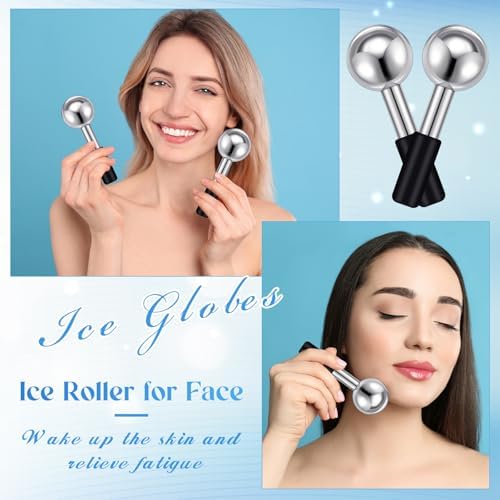 Baderke 2 Pcs Ice Globes for Face Stainless Steel Cooling Globes Unbreakable Cooling Roller Women Ice Balls Cryo Sticks Facials Skin Care for Dark Circles, Puffiness(Silver (Black Handle)) - Image 5