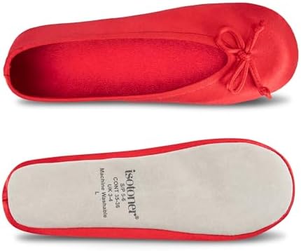 Isotoner Women's Satin Ballerina Slippers with Classic Ribbon Bow and Suede Sole - Image 5