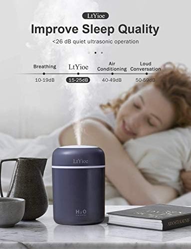 LtYioe Colorful Cool Mini Humidifier, USB Personal Desktop Humidifier for Car, Office Room, Bedroom,etc. Auto Shut-Off, 2 Mist Modes, Super Quiet. (Navy)(Black) - Image 5