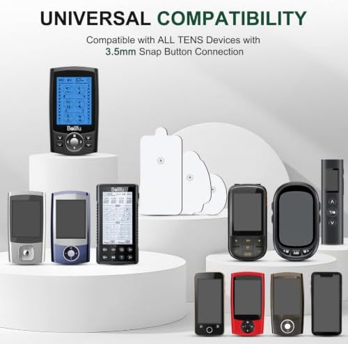 Belifu TENS Unit Electrode Pads Reusable Self-Adhesive Replacement Massage Pads Latex Free, Standard Connection Snap on 3.5mm Cable for Tens EMS Massager - Image 3
