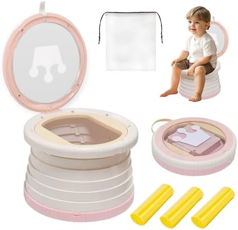 Portable, Foldable Potty seat for Toddler, Training Toilet Seat Emergency Toilet The Bottom Has the Function of Storing Garbage Bags for Car, Camping (Pink) by SunnySmile
