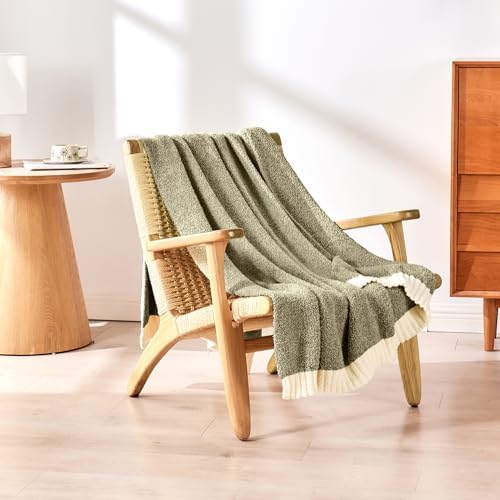 CozeCube Reversible Knitted Throw Blanket,Olive Green White Melange 50"x60" - Image 6