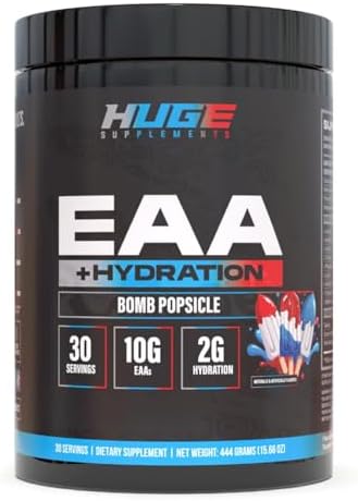 Huge EAA + Hydration, Essential Amino Acids Powder, EAAs & BCAAs, Intra & Post Workout Recovery Powder, Muscle Growth, Recovery & Performance, 10g EAAs & Electrolytes, Bomb Popsicle, 30 Servings by HugeSupplements%7CPre-WorkoutsCreatineBodybuildingSupplements