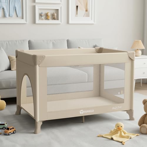 Portable Baby Playard& Playpen with Mattress, Travel Crib, Khaki by Trimigo