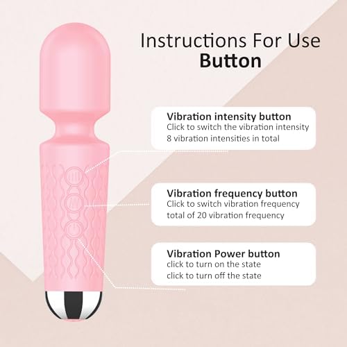 Handheld Cordless Mini Massager, Powerful Quiet with Waterproof, 20 Modes & 8 Speeds Vibration Wand for Back Neck Shoulders, Muscle Soreness Relief & Recovery (Pink) - Image 4