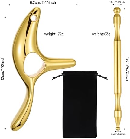 2 Pcs Trigger Massage Tool Acupuncture Pen Gua Sha Massage Scraping Tool Manual Reflexology Body Point Deep Tissue Muscle Scraper Massager for Head Neck Hand Waist Calf Foot (Gold,Medium) - Image 2