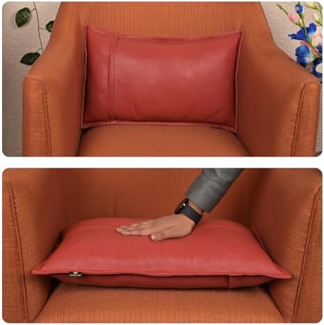 LL LEATHER LOVERS 100% Lambskin Leather Pillow Cover - Sofa Cushion Case - Decorative Throw Covers for Living Room & Bedroom, Red Box Pack of 2-14X22 Inch - Image 6