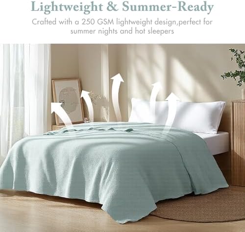 Madison Park 100% Cotton Breathable Twin Size Blanket for Bed, Blue - Image 2