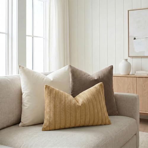 DEZENE 12x20 Mustard Yellow Lumbar Pillow Covers Soft Striped Corduroy Spring Summer Rectangular Throw Pillow Cases for Couch Sofa Bedroom Living Room Home Decor - Image 6