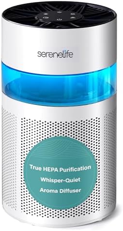 SereneLife Portable Air Purifier | Small Air Purifier For Home, Allergies, Pet Hair & Bedrooms | Filter Change Reminder & Aroma Box | Filtration Removes Dust, & Smoke Odor | Timer & Sleep Mode | White by SereneLife