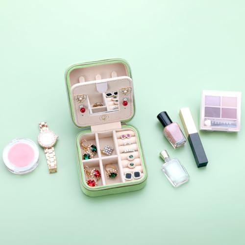 ZPROW Plush Velvet Travel Jewelry Case, Travel Jewelry Organizer, Jewelry Travel Case, Travel Jewelry Box, Small Jewelry Case, Jewelry Travel Box, Earring Organizer with Mirror - LightGreen - Image 6
