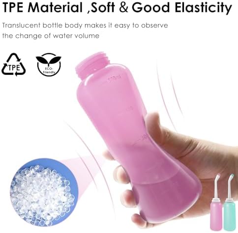 Peri Bottle Postpartum, RUFCRIL 2-Pack 500ml Bidet Bottle, Upside Down Peri Bottle, Boilable TPE, Travel Bag, for Perineal Care, Hemorrhoid Care, Feminine Cleansing & Baby (Pink/Green) - Image 2