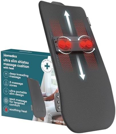 Homedics Ultra Slim Shiatsu Massage Cushion with Heat – Full Back Coverage by Homedics
