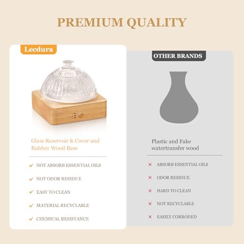 Lecdura Glass Essential Oil Diffuser with Glass Reservoir & WoodBase, 200ml Ultrasonic Lock Color Timer Auto-Off 7 Color Light Aroma Glass Dome Diffuser for Home Office Bedroom Yoga - Image 6