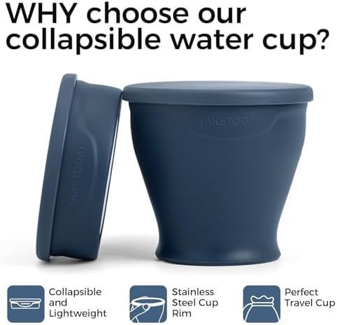 TakeToday Collapsible Cup 8 oz, Foldable with Lid for Travel, Navy - Image 3