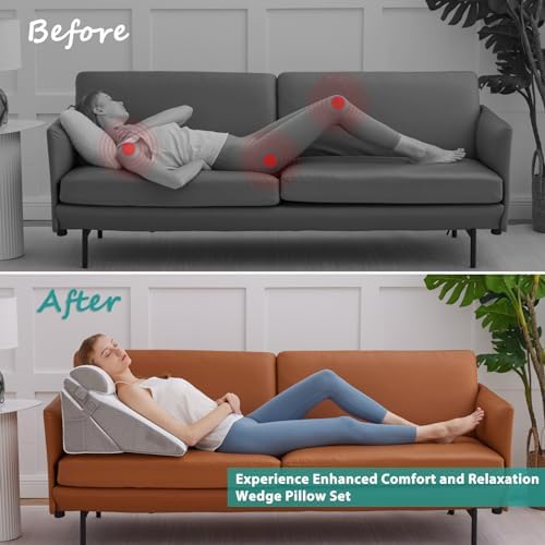 Bedluxe Wedge Pillow Set for After Surgery, Orthopedic Bed Wedge White/Grey - Image 6