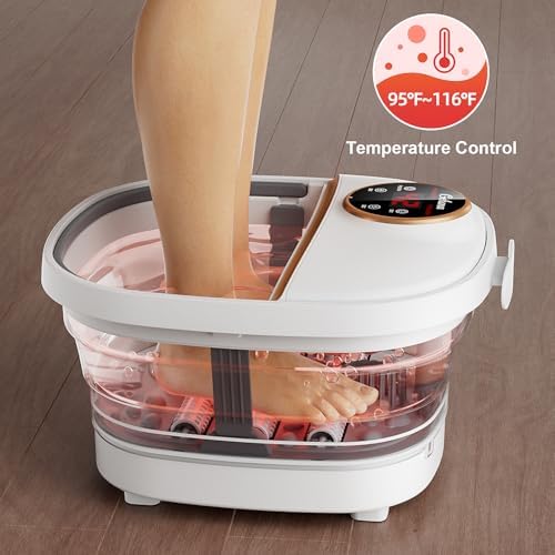 GEHONA Collapsible Foot Spa Bath with Heat,Foot Massager with Two Side Supports,Leakage Protector,Temperature Control,Bubbles,Red Light,Timer, Feet Spa Tub,Feet Soaker,Gifts (Beige) - Image 6