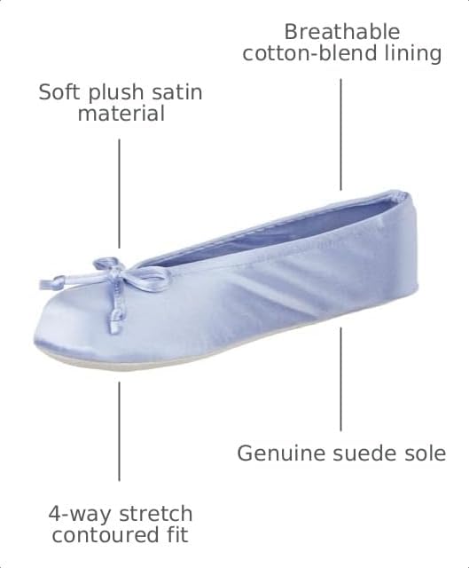 Isotoner Women's Satin Ballerina Slippers with Classic Ribbon Bow and Suede Sole - Image 3