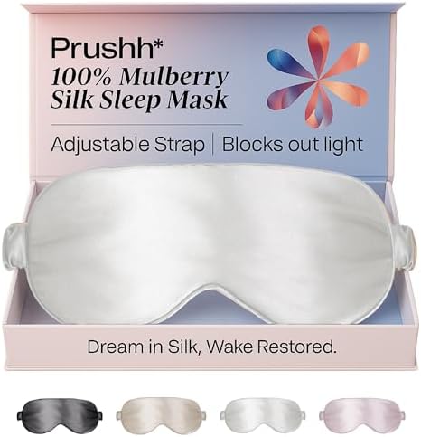 Adjustable Silk Sleep Mask Eye Covers | 100% Pure 6A Mulberry Silk | Blackout & Hypoallergenic | Concealed Strap for Women & Men | for Sleeping & Travel (Ivory White) by PrushhLifestyle