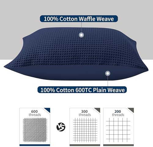 100% Egyptian Cotton 600 TC Waffle Weave Pillowcases King Size 2 Pack - Image 2