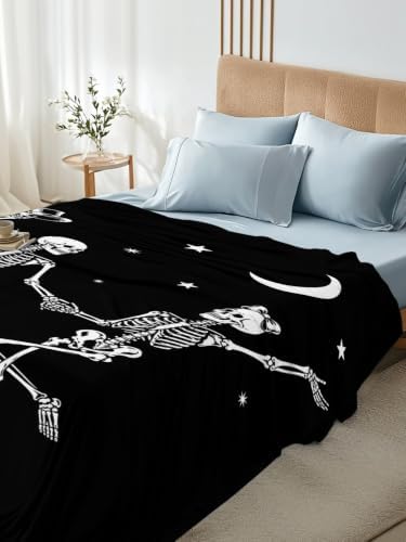 Halloween King Flat Sheet Dancing Skeletons Flat Sheets Only Soft Bedding Top Sheets Luxury Hotel Quality Stars Moon Funny Skull Bones King Bed Sheet for All Season Bedroom Dorm Halloween Decor - Image 5
