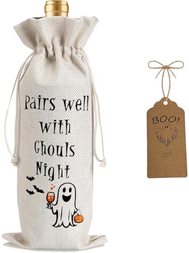 1Pcs Ghouls Night Gifts Wine Bag,Halloween Wine Bag,Happy Halloween Gifts Party Decorations for Women Menwith 1Pcs Kraft Blessing Cards and natural jute rope by Yourloveisourmotivation%EF%BC%81