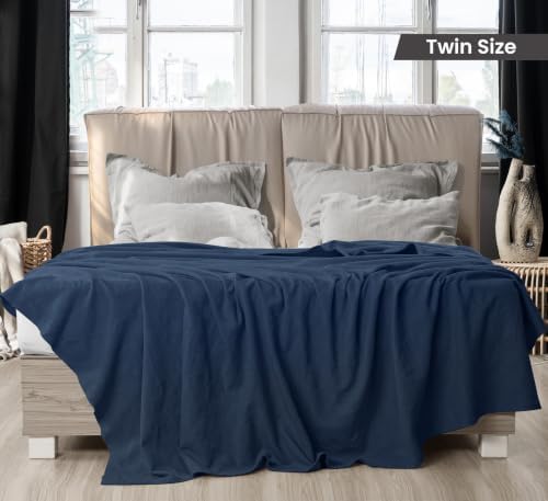 Utopia Bedding 100% Cotton Thermal Blanket Navy Twin, 90x72 Inches - Image 2