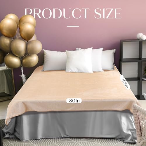 Tisancy King Size Waterproof Blanket for Bed Couch, 80'' x 80'' Double Side Leakproof Reversible Sherpa Flannel Fleece 3-Layer Lightweight Blanket, Absorbs 70oz(Beige/White), Machine Washable - Image 2