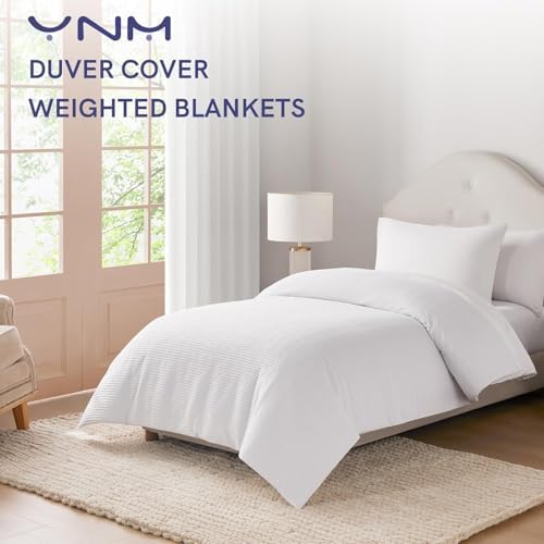 YnM Cotton Waffle Weave 3-Side Zipper Duvet Cover for Weighted Blankets | Easy on, Easy Off Coconut White, 80"x87" - Image 2