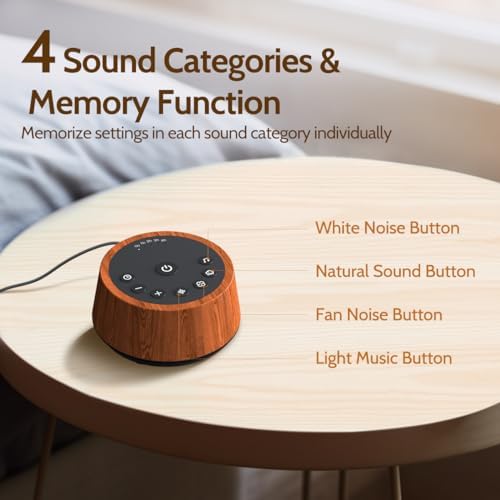 Color Noise Sleep White Noise Sound Machines 25 Soothing Sounds 32 Volume Levels 5 Timers and 4 Sound Categories Memory Function for Everyone, WOOD - Image 3