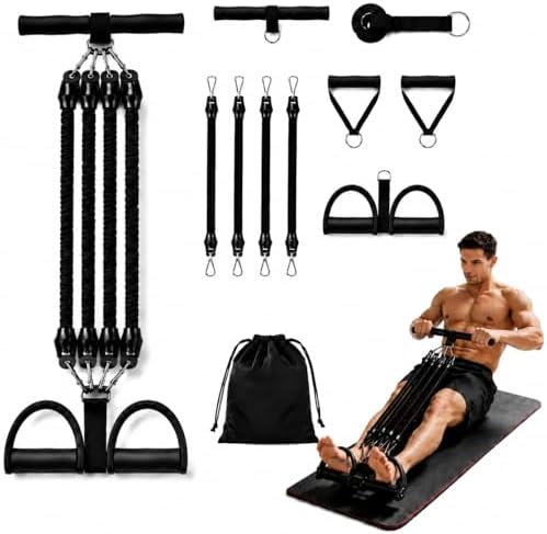 100LB Pedal Resistance Band with Handle, Portable Adjustable Tension Rope, Heavy Duty 4-Tube Full Body Exercise Equipment Set for Home Workout by Unknown