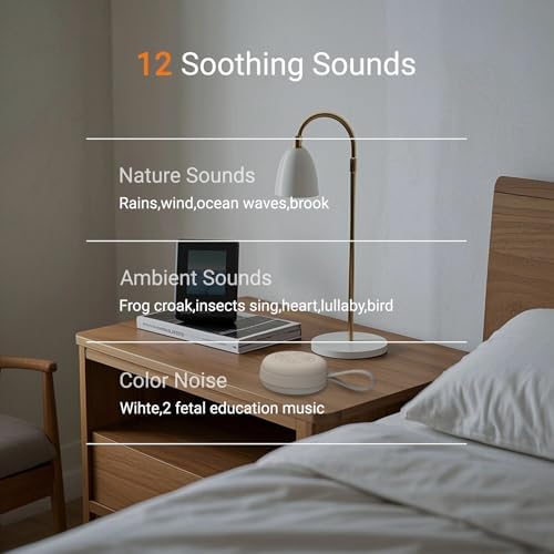 Portable Baby Sound Machine [White Noise for Babies Kids Adults][Supports Bluetooth Audio Playback][Timer Function][12 Soothing Sounds] 15 Hours Battery Life, Travel,Shower,Clips on Baby Stroller - Image 2