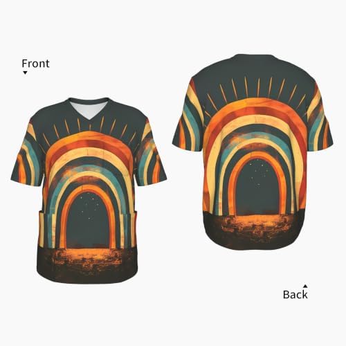 Men's Scrub Top,V-Neck Spill Wrinkle Resistant,3 Pockets-Boho Rainbow (2) - Image 4