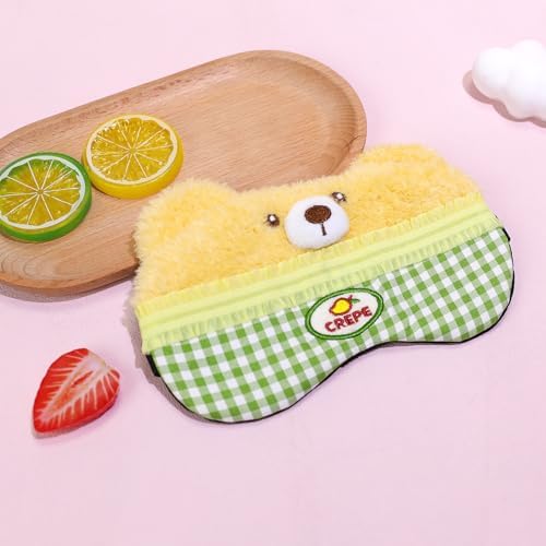 PERFECTSIGHT Sleep Eye Masks, Cute Plush Sleep Eye Cover Lightweight Adjustable Eyeshade Faux Fur Mask Cover for Women Men Kids Sleep Travel Nap, Cake Bear - Image 4
